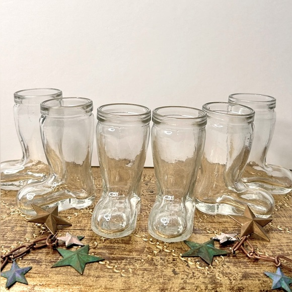 SET of 6 Cowboy Boots‎ 1.5oz Vintage Clear Shot Glasses - Picture 3 of 13